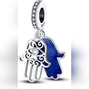 Sterling Silver and Blue enamel Hamsa Evil Eye Charm